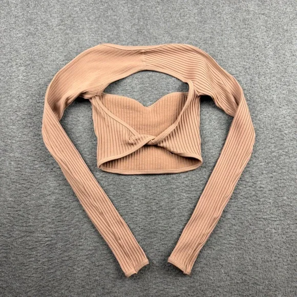 Out From Under Urban Outfitters Ribbed Cutout Twist Back Crop Top Tan XS/S - Picture 2 of 7